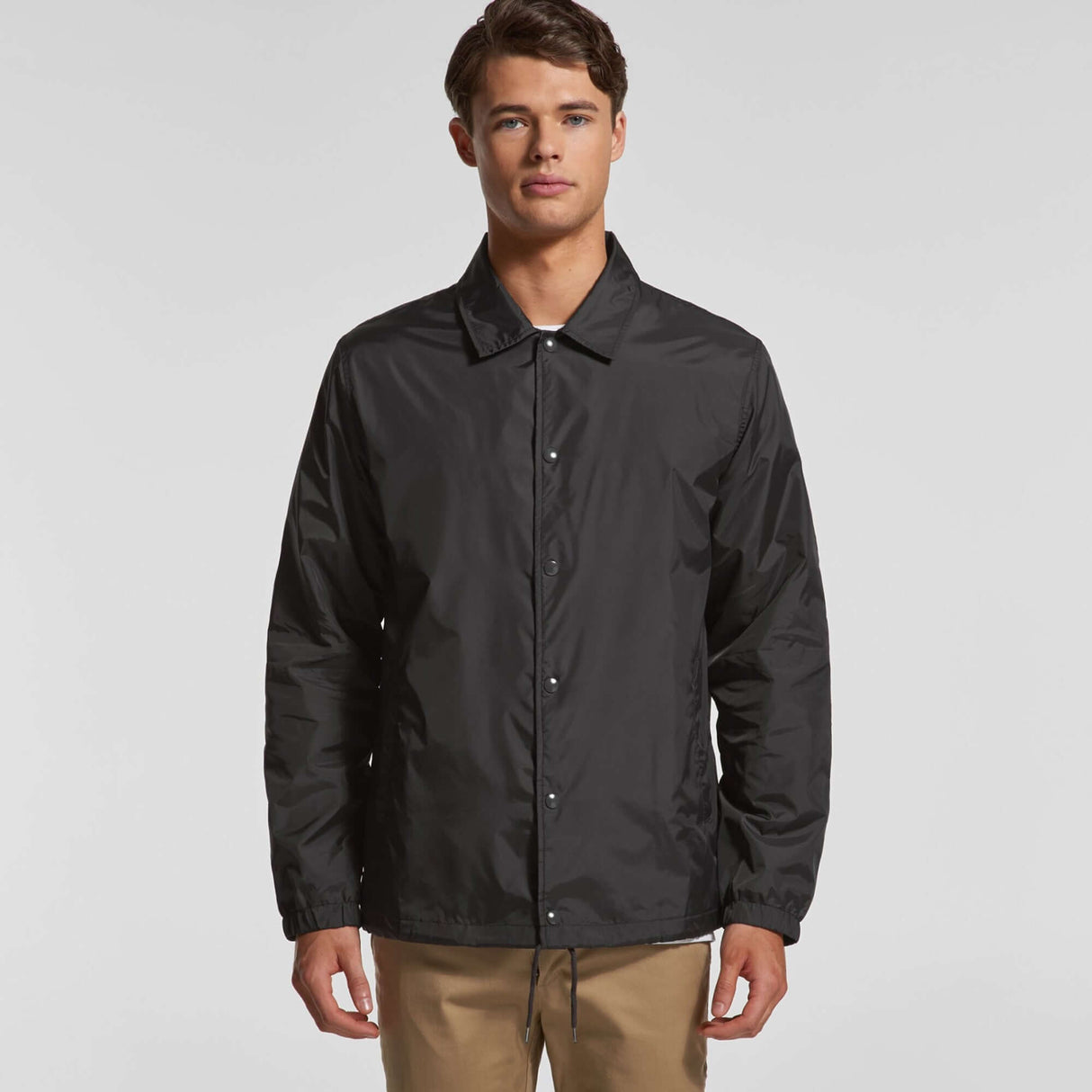 Black Cape Kings customisable coach jacket front image man brown hair