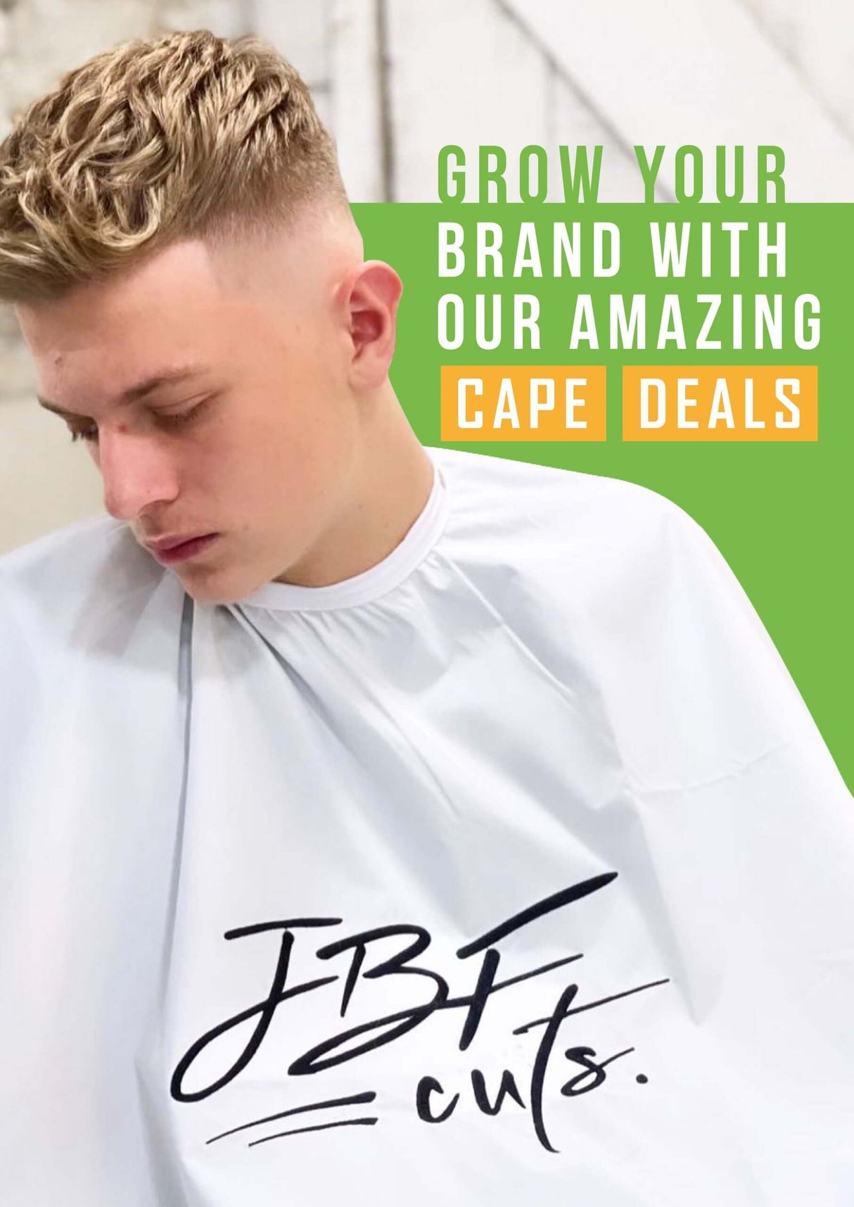 CAPE KINGS PREMIUM CAPES cool white cape with JBF cuts logo on